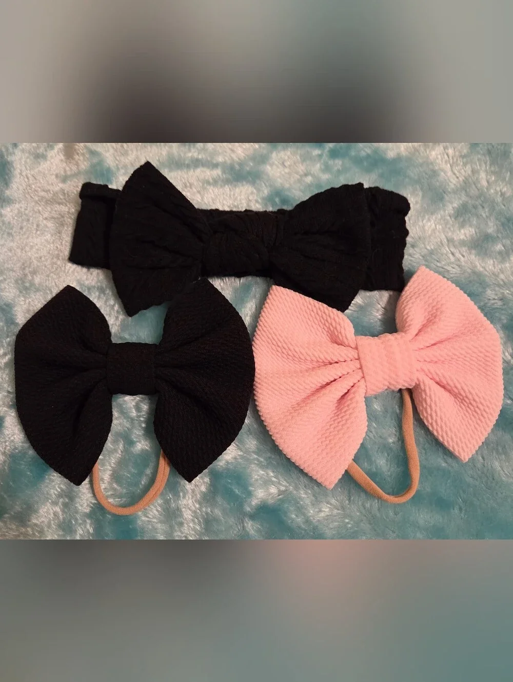 Kids Bow Headbands - Black & Pink Stretch Fabric Bows